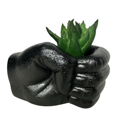 Shiny Glazed Black Ceramic Hand Planter Pot Indoor Outdoor