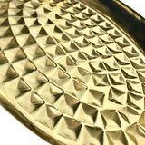Gleaming Gold Oval Hammered Square Pattern Serving Tray with Handles 43cm