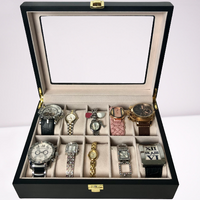 Wood Watch Bracelet Display Cases Featuring Ten Compartments Gloss Brown or Wood