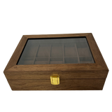 Wood Watch Bracelet Display Cases Featuring Ten Compartments Gloss Brown or Wood