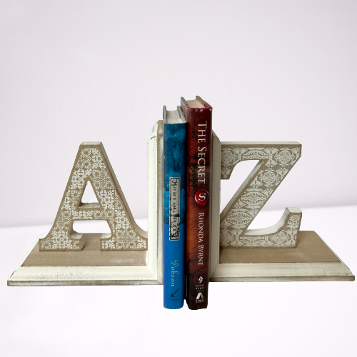 Two Natural White-Wash Wood Hamptons Boho A&Z Bookends Décor
