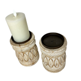 Handcrafted White-Wash Wood Classic Carved Pillar Candle Holder 16.5cm