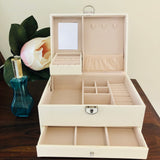 Lockable Ivory or Black Jewellery Box Embellished with Diamond-Pattern