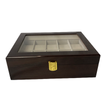 Wood Watch Bracelet Display Cases Featuring Ten Compartments Gloss Brown or Wood