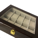 Wood Watch Bracelet Display Cases Featuring Ten Compartments Gloss Brown or Wood