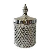Silver Regina Glass Crystal Trinket Jewellery Bathroom Lolly Jar with Pointed Tip Lid