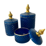 Royal Collection Elegant Royal Blue Crystal Trinket Lolly Candle Fill Jars with Gold Tip - Variety