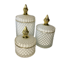 Royal Collection Elegant White Crystal Trinket Lolly Candle Fill Jars with Gold Tip - Variety