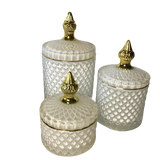 Royal Collection Elegant White Crystal Trinket Lolly Candle Fill Jars with Gold Tip - Variety