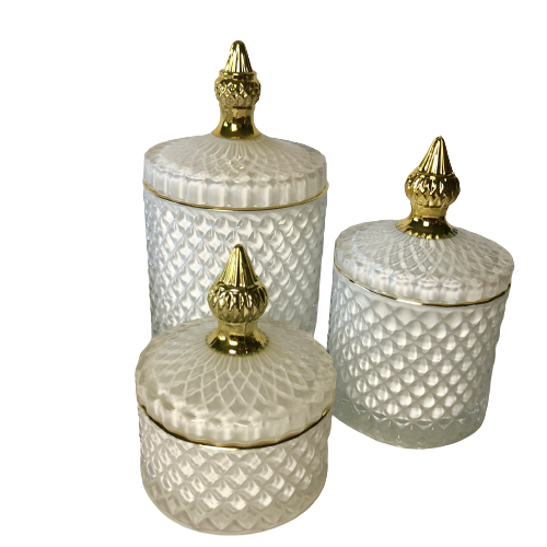 Royal Collection Elegant White Crystal Trinket Lolly Candle Fill Jars with Gold Tip - Variety