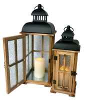 Traditional Heritage Rustic Wooden Glass Candle Floor Mantel Hurricane-Lanterns With Handle