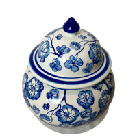 Blue & White Floral Design Ceramic Pot Belly Ginger Jar 28cm