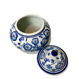 Blue & White Floral Design Ceramic Pot Belly Ginger Jar 28cm