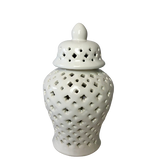 Round White Lace Pierced Glazed Ceramic Temple Ginger Jar 20cm or 37cm