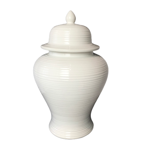 White Round Ripple Glazed Ceramic Temple Ginger Jar 40cm