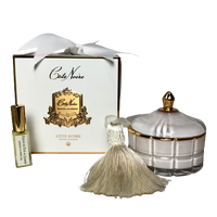White Crystal Trinket with Gold Tip Lid Candle Filled Jasmine Flower Tea - Twin Wick 50 Hours Burn Time