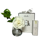 Côte Noire Natural Touch Gardenia Flower Arrangement In Clear Teardrop Glass