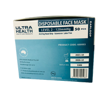 Level 2 Disposable Anti-Fog Nasal Strip Face Masks Submicron Latex Free Ear Loop 50 pack UltraHealth