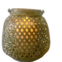Indoor or Outdoor Lustre Gold Tone Antique Tealight Hurricane Pillar Lanterns Protected By Glass