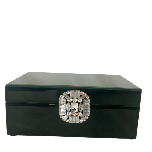 Elegant Black Bevelled Edge Mirror Crystal Diamante Jewel Jewellery Box Large