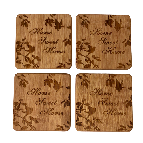 Bamboo Drink Coasters Set of 4 - Home Sweet Home