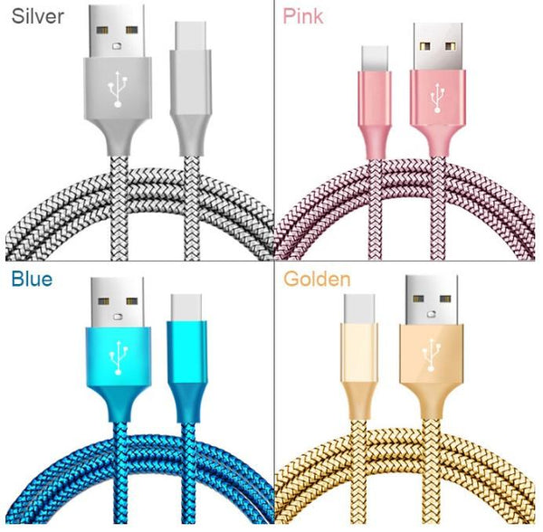 3M Extra Long Samsung C Section USB Charging Braided Cable Bright Colors - Nylon Durable Heavy Duty