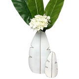 Tropical Leaf White Decorative Vases - Two Sizes Available