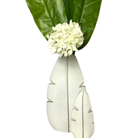 Tropical Leaf White Decorative Vases - Two Sizes Available