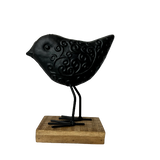 Pressed Metal Little Bird 3D Perched On Top With Timber Base - Black