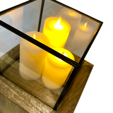 Square Mango Wood Base with Glass Top Terrarium/Pillar Candle Holder Two Sizes