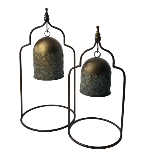 Metal Gold Nosh Antique Bell Chime On Stand Ornament Home Décor - Small or Large Available