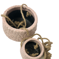 Set of Two Rustic Clay Hanging Planter Pot with Jute Rope in a Variety Of Colours