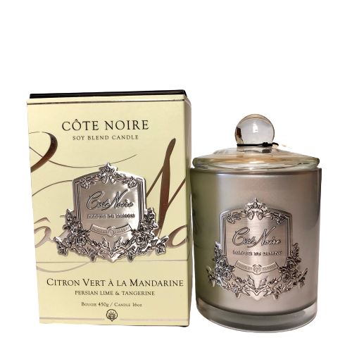 Côte Noire French Candle Persian Lime and Tangerine with Silver Crest 60 or 100 Hours Burning Time