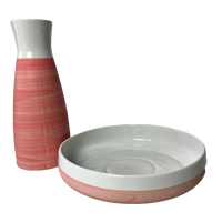 Organic Pink Glazed Clay Watercraft-Vase & Platter - Set of Two