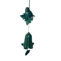 Sweet Green Bird Windchime with Porcelain Glazed Bell