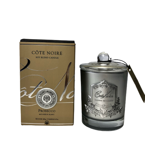 Côte Noire French Candle Prosecco With Silver Crest 60 or 100 Hours Burning Time