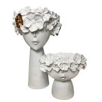 White Protea Flower Decorative Planters Statues Figurines - Indoor or Outdoor Varieties