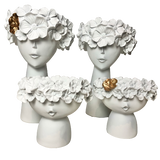 White Protea Flower Decorative Planters Statues Figurines - Indoor or Outdoor Varieties
