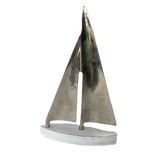Large Polished Silver Sailing Boat With White Wooded Base Figurine Statue Ornament 47cm