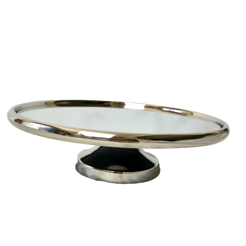 Polished Silver Mirrored Pedestal Cake Stand 32cm
