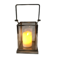 Stainless Steal Frame Glass Tea-Light Candle Hurricane-Lantern With Handle 22cm