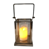 Stainless Steal Frame Glass Tea-Light Candle Hurricane-Lantern With Handle 22cm