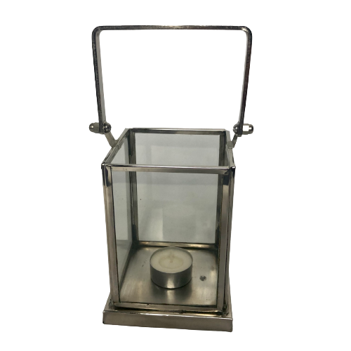 Stainless Steal Frame Glass Tea Light Candle Hurricane Lantern
