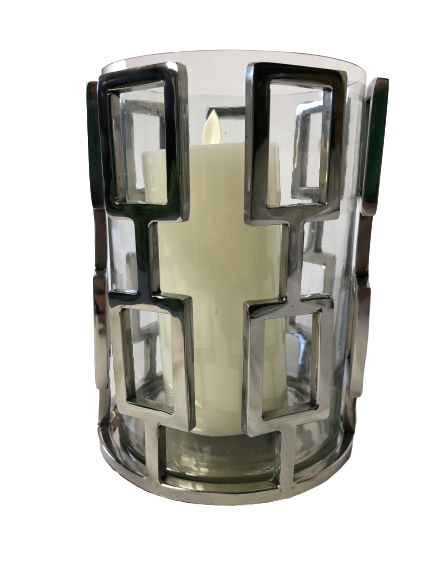 Positano Polished Silver Hurricane Candle Holder Vase Outdoor Indoor 19cm