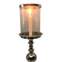 Elegant Extra Large Step Pillar Silver Polished Candlestick Holder with Silver Rimmed Glass 60cm