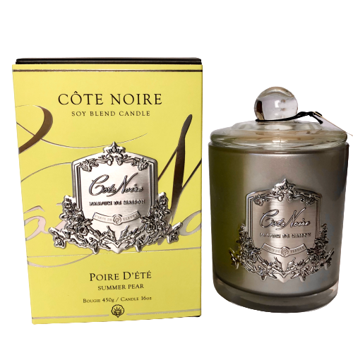Côte Noire French Candle Summer Pear with Silver Crest 60 or 100 Hours Burning Time