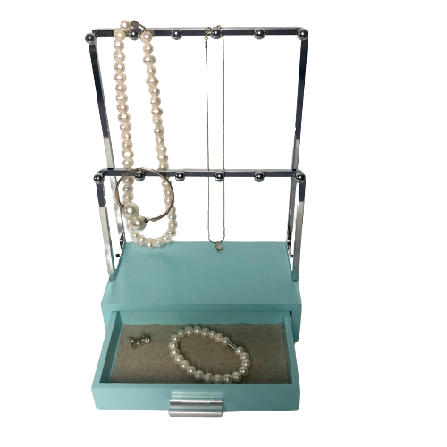 Tiffany Jewellery Stand With A Draw In Tiffany Blue And Silver