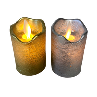 Gold or Silver Real Wax Flickering Flameless Pillar Candle Small 8cm