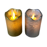 Gold or Silver Real Wax Flickering Flameless Pillar Candle Small 8cm