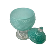 Turquoise-Green Round Crystal Glass Trinket Jars - Variety of Designs and Sizes